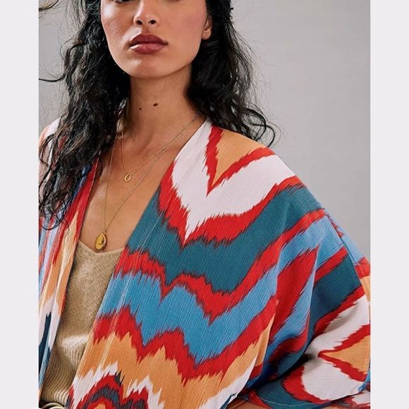 Multicolor Open Longline Three Quarter Sleeve Kimono Duster - Picture 5 of 15